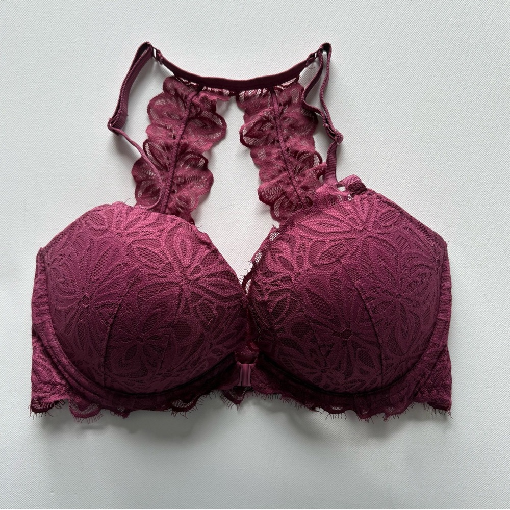 PINK Victoria's Secret Floral Lace Racerback Push-Up Bra Size 34DD